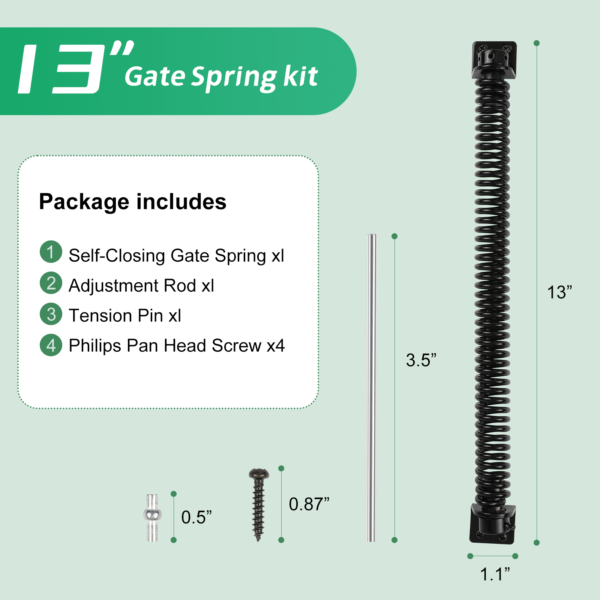 13 Inch Gate Spring Self Closing, Adjustable Tesion Gate Closer Outdoor for Wooden and Vinyl Fence,Steel, Black - Image 2