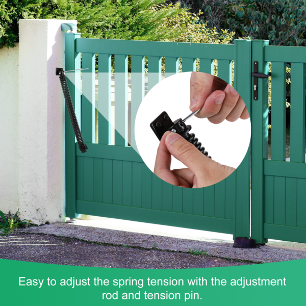13 Inch Gate Spring Self Closing, Adjustable Tesion Gate Closer Outdoor for Wooden and Vinyl Fence,Steel, Black - Image 5