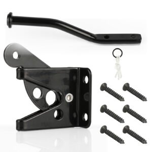 Upgrade Self-Locking Gate Latch for Wooden Fence Heavy Duty, Automatic Gravity Lever Gate Latches with Longer Fasteners & Pull String for Garden,