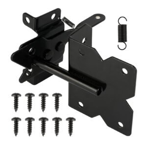 Heavy Duty Self-Locking Gate Latch for Wooden Fence, Post Mount Automatic Gate Lock Gravity Door Latch Hardware for Secure Pool, Outdoor Garden, Metal Gates Vinyl Fence, Black Finish