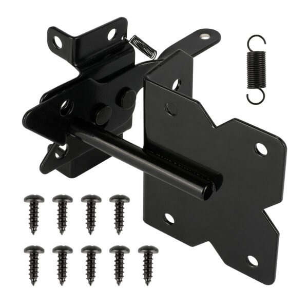 Heavy Duty Self-Locking Gate Latch for Wooden Fence, Post Mount Automatic Gate Lock Gravity Door Latch Hardware for Secure Pool, Outdoor Garden, Metal Gates Vinyl Fence, Black Finish