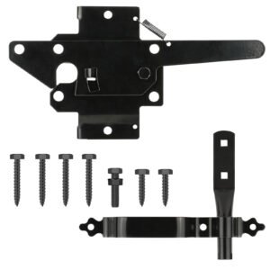 Heavy Duty Self-Locking Gate Latch for Wooden Fence, Post Mount Automatic Gate Lock Gravity Fence gate Hardware for Secure Pool, Outdoor Garden, Metal Gates Vinyl Fences, Black Finish