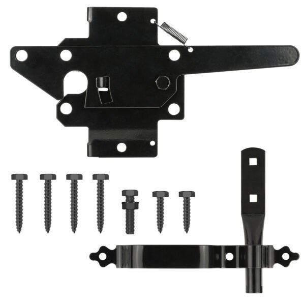Heavy Duty Self-Locking Gate Latch for Wooden Fence, Post Mount Automatic Gate Lock Gravity Fence gate Hardware for Secure Pool, Outdoor Garden, Metal Gates Vinyl Fences, Black Finish