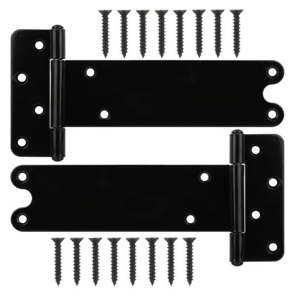 T-Strap Shed Door Hinges, 2 Pack Heavy Duty Tee Hinge, T-Gate Hinges, Gate Strap Hinges, Black Wrought Hardware for Wooden Fences, Barn Door, Shed Doors - Image 6