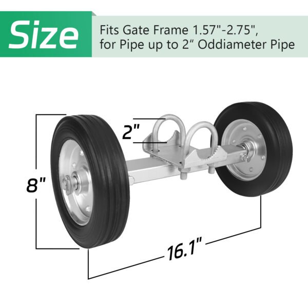 Gate Wheel, 8 Inch Heavy Duty Rolling Gate Wheels, Hard Rubber, Adjustable Steel U-Bolts for Chain Link Fence Metal Tube Gate - Image 2