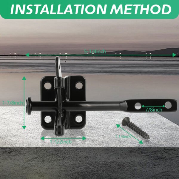 Upgrade Self-Locking Gate Latch for Wooden Fence Heavy Duty, Automatic Gravity Lever Gate Latches with Longer Fasteners & Pull String for Garden, - Image 2