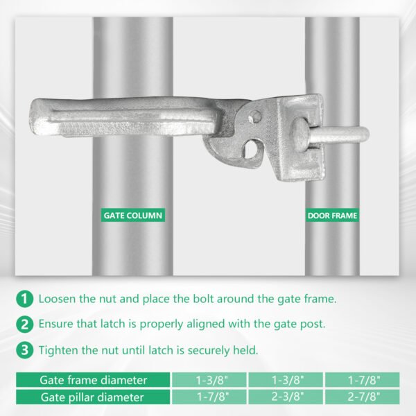 Chain Link Fence Gate Fork Latch - Commercial Heavy Duty - Malleable - Galvanized Gate Latch with Hole for Padlock 1-3/8" x 2-3/8" (2-1/2")|1-3/8" x 1-7/8" (2")|1-7/8" x 2-7/8" - Image 5