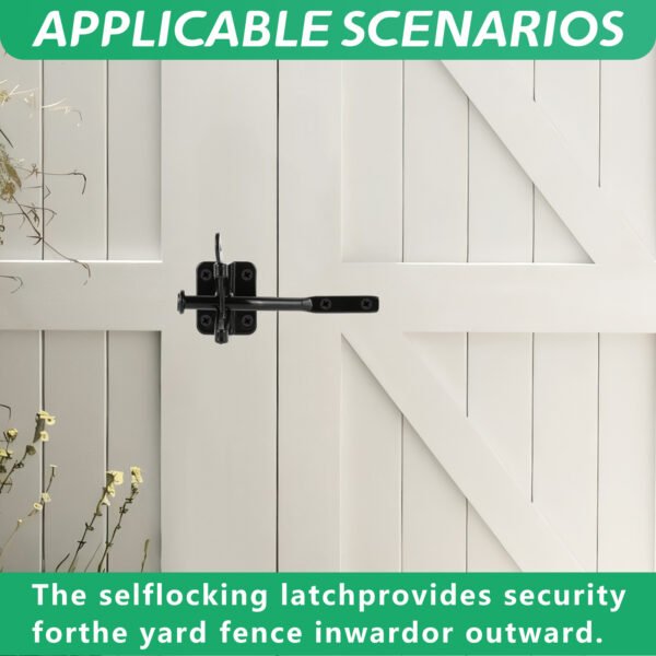 Upgrade Self-Locking Gate Latch for Wooden Fence Heavy Duty, Automatic Gravity Lever Gate Latches with Longer Fasteners & Pull String for Garden, - Image 3