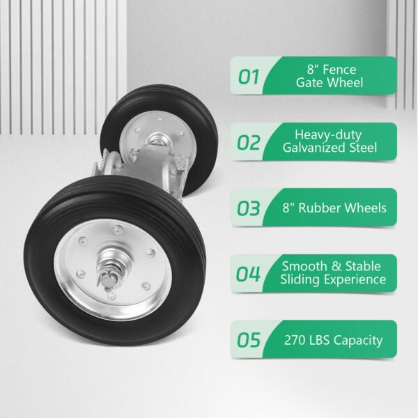 Gate Wheel, 8 Inch Heavy Duty Rolling Gate Wheels, Hard Rubber, Adjustable Steel U-Bolts for Chain Link Fence Metal Tube Gate - Image 4
