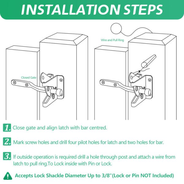 Upgrade Self-Locking Gate Latch for Wooden Fence Heavy Duty, Automatic Gravity Lever Gate Latches with Longer Fasteners & Pull String for Garden, - Image 5
