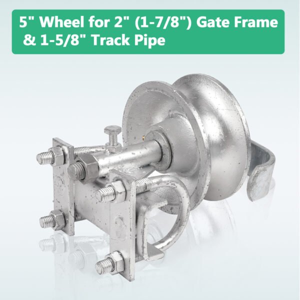 Sliding Gate Rollers, Steel Rolling Gate Hardware for 2'' (1-7/8'') Gate Frame & 1-5/8'' Track Pipe, Double U Bolt - Image 6