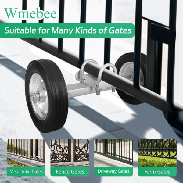 Gate Wheel, 8 Inch Heavy Duty Rolling Gate Wheels, Hard Rubber, Adjustable Steel U-Bolts for Chain Link Fence Metal Tube Gate - Image 5