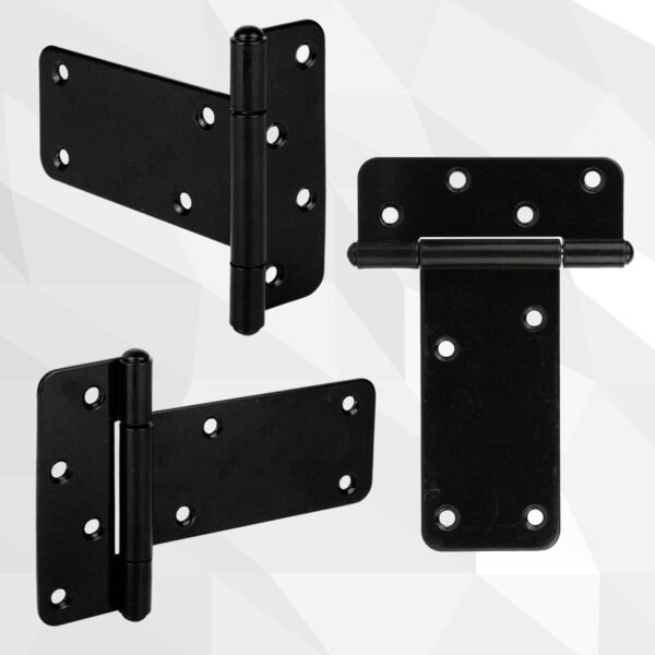 T-Strap Shed Door Hinges, 2 Pack Heavy Duty Tee Hinge, T-Gate Hinges, Gate Strap Hinges, Black Wrought Hardware for Wooden Fences, Barn Door, Shed Doors - Image 4