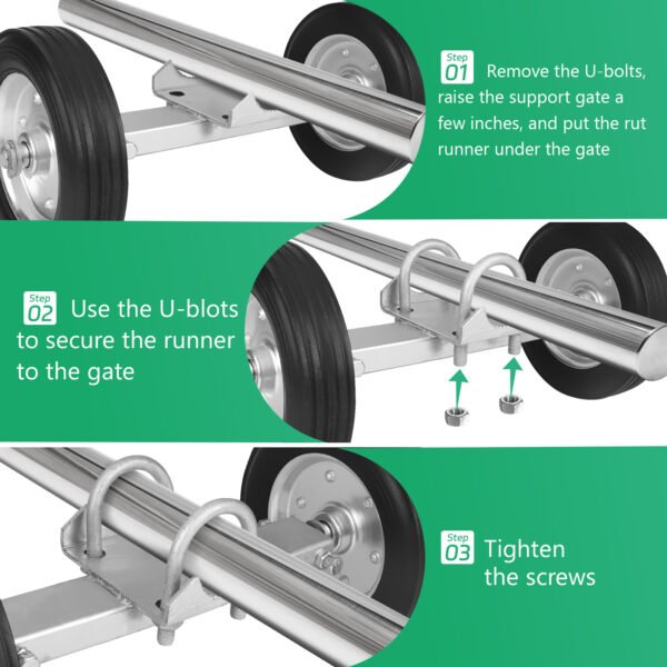 Gate Wheel, 8 Inch Heavy Duty Rolling Gate Wheels, Hard Rubber, Adjustable Steel U-Bolts for Chain Link Fence Metal Tube Gate - Image 6