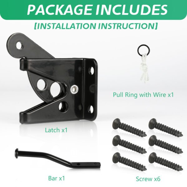 Upgrade Self-Locking Gate Latch for Wooden Fence Heavy Duty, Automatic Gravity Lever Gate Latches with Longer Fasteners & Pull String for Garden, - Image 7