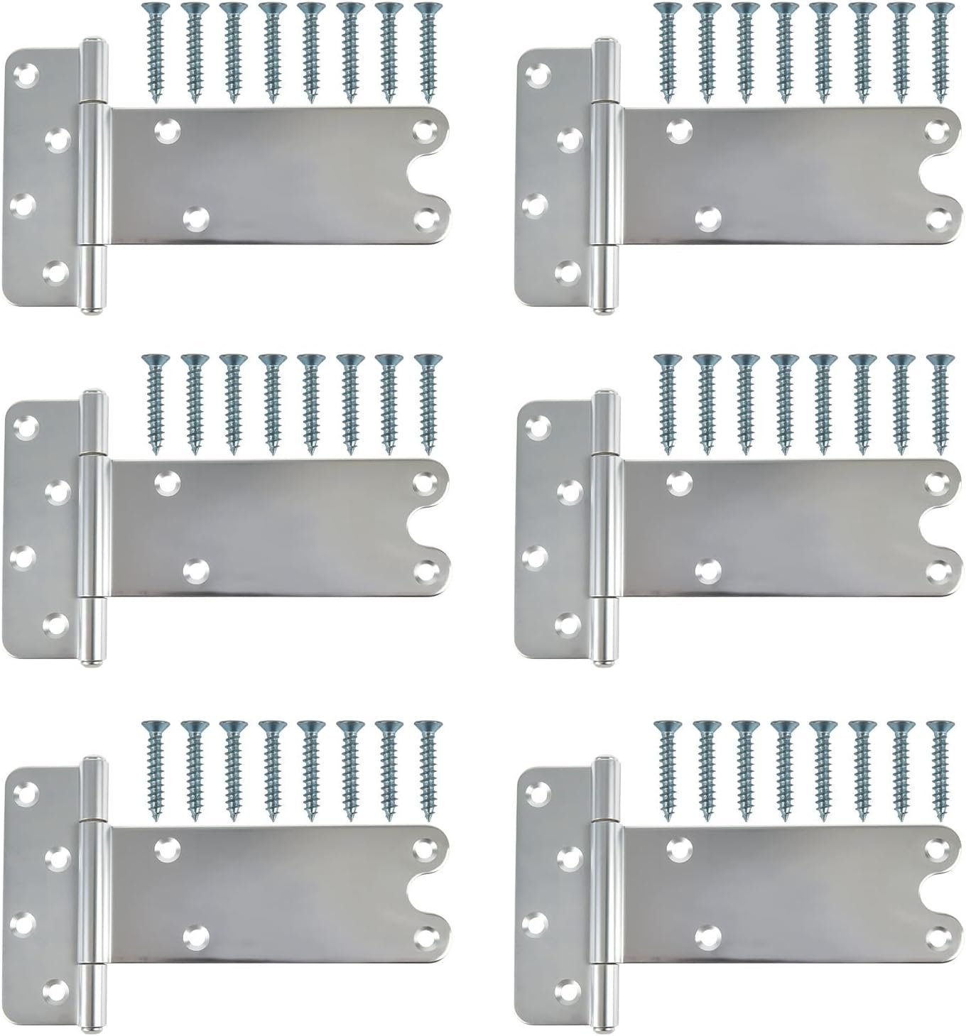 8" T-Strap Shed Door Hinges (6 Pack,Silver)