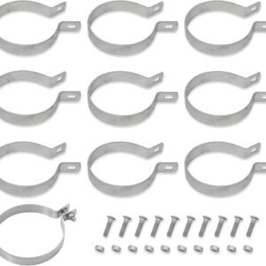 10-Pack Chain Link Fence Brace Bands with Bolts & Nuts – 8 Post Sizes, Hot-Dip Galvanized