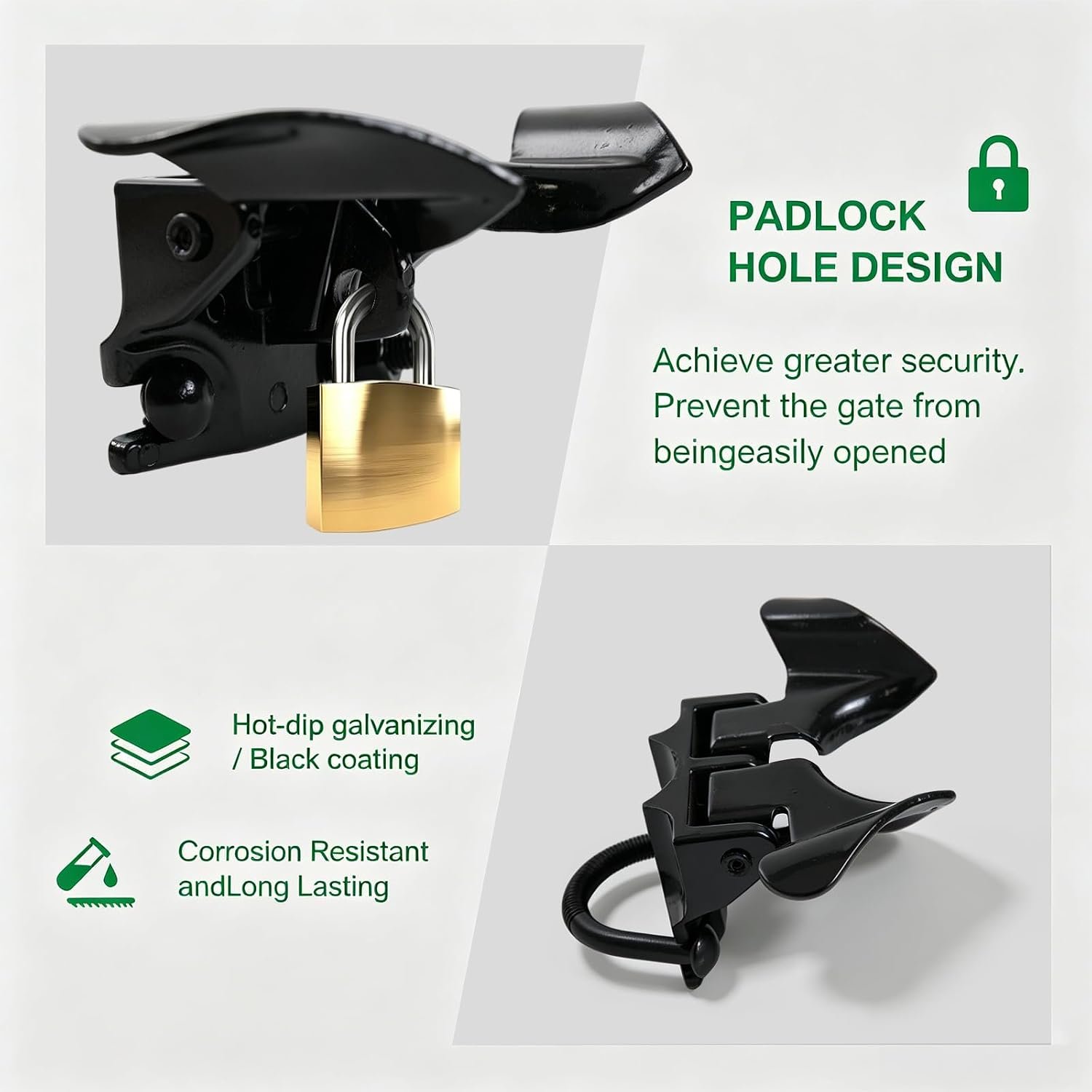 Pipe-Mount Butterfly Gate Latch for Chain Link Gates – 4 Size Combinations, Black or Silver - Image 3
