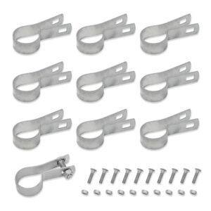 10-Pack Chain Link Fence Tension Bands with Bolts & Nuts – 9 Post Sizes, Silver or Black