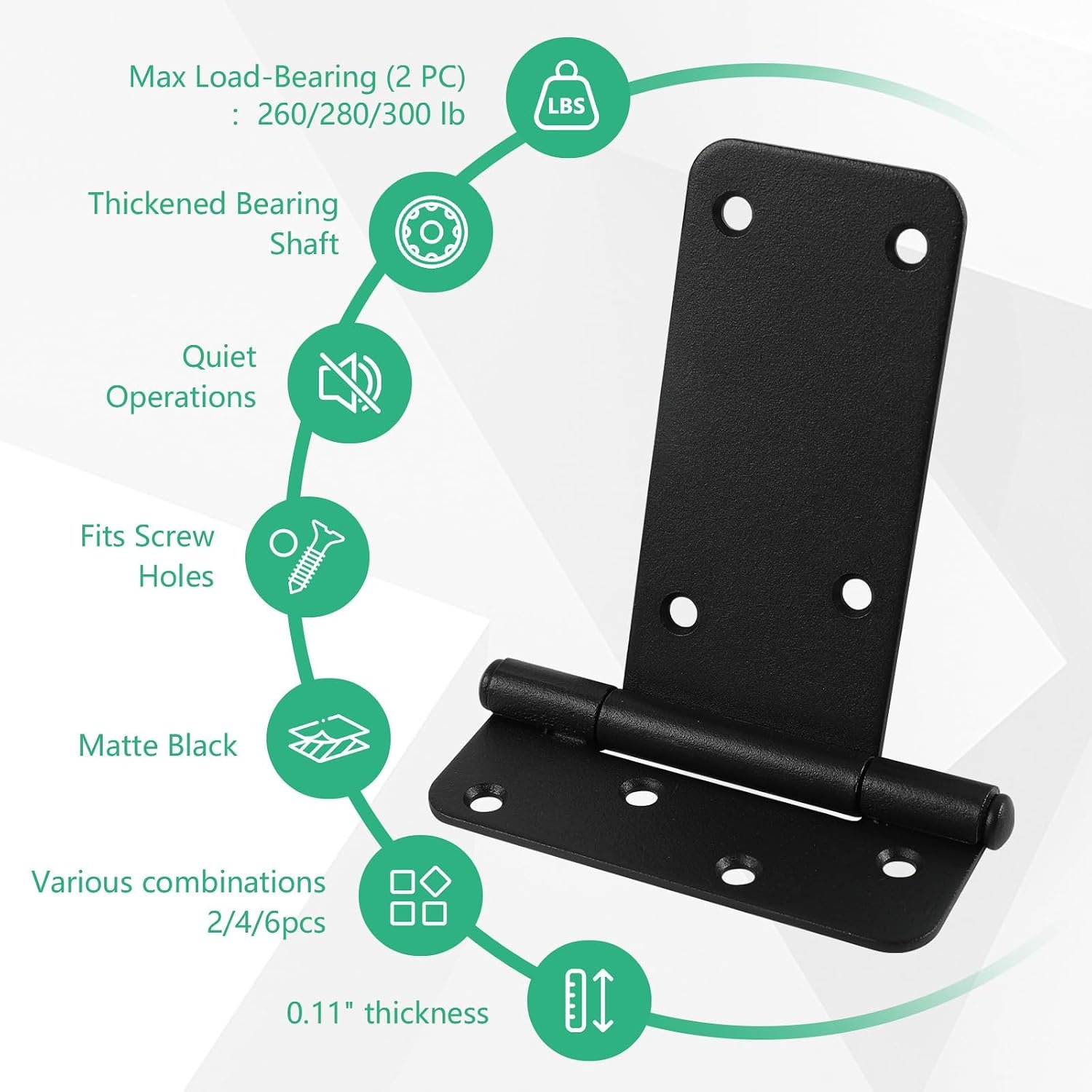 Heavy-Duty Matte Black T-Strap Gate Hinge Series – 5″, 6″ & 8″ - Image 5