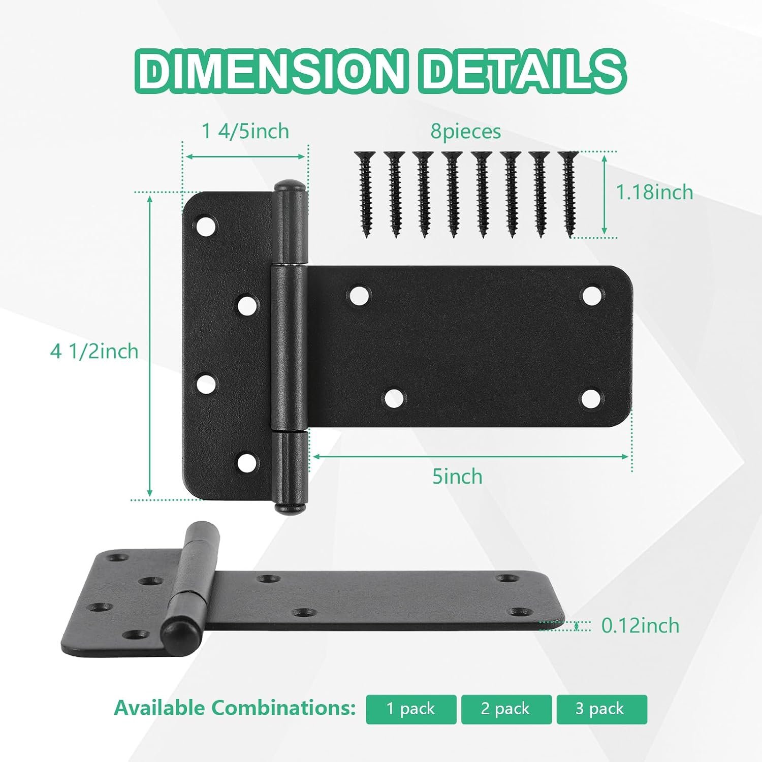 Heavy-Duty Matte Black T-Strap Gate Hinge Series – 5″, 6″ & 8″ - Image 2