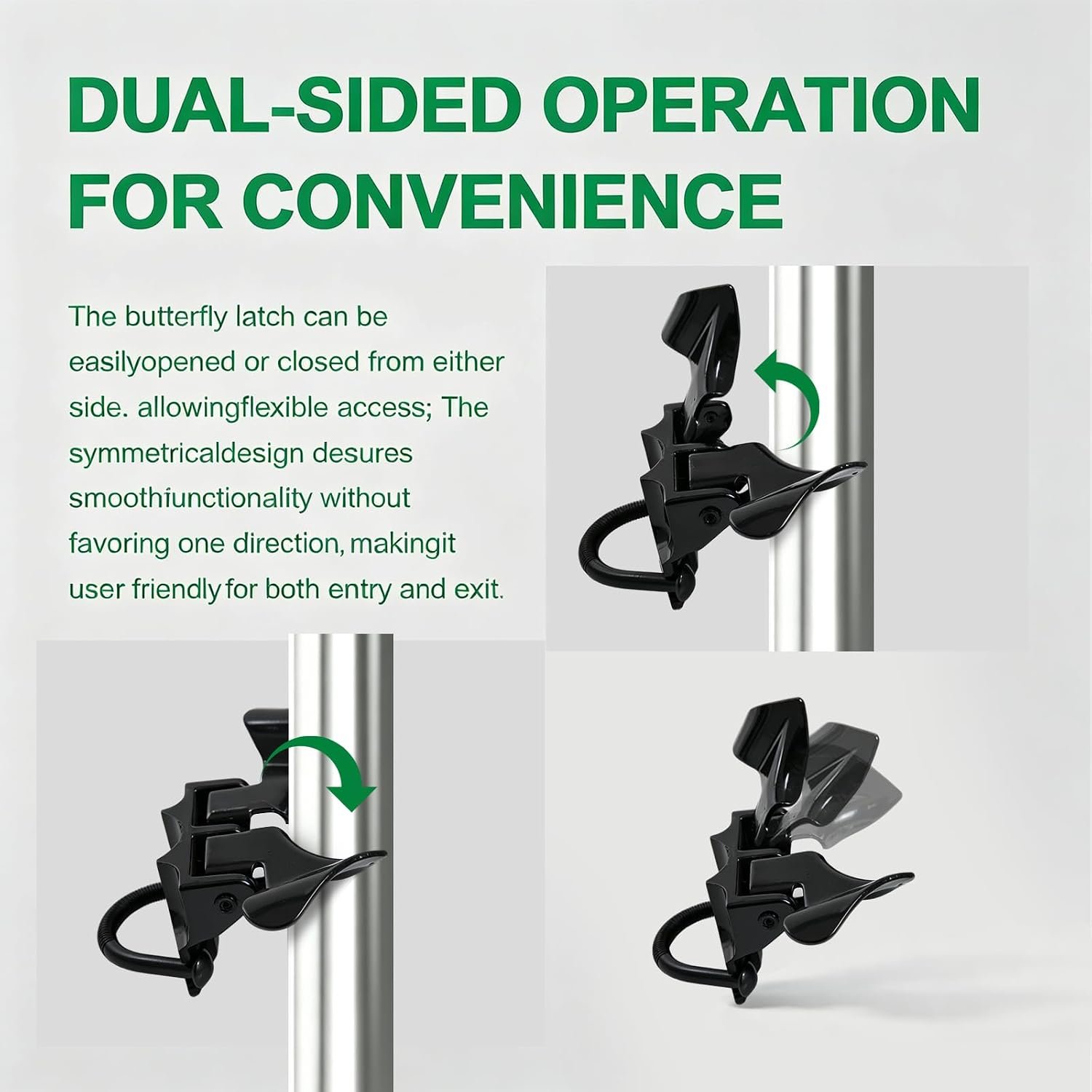 Pipe-Mount Butterfly Gate Latch for Chain Link Gates – 4 Size Combinations, Black or Silver - Image 6