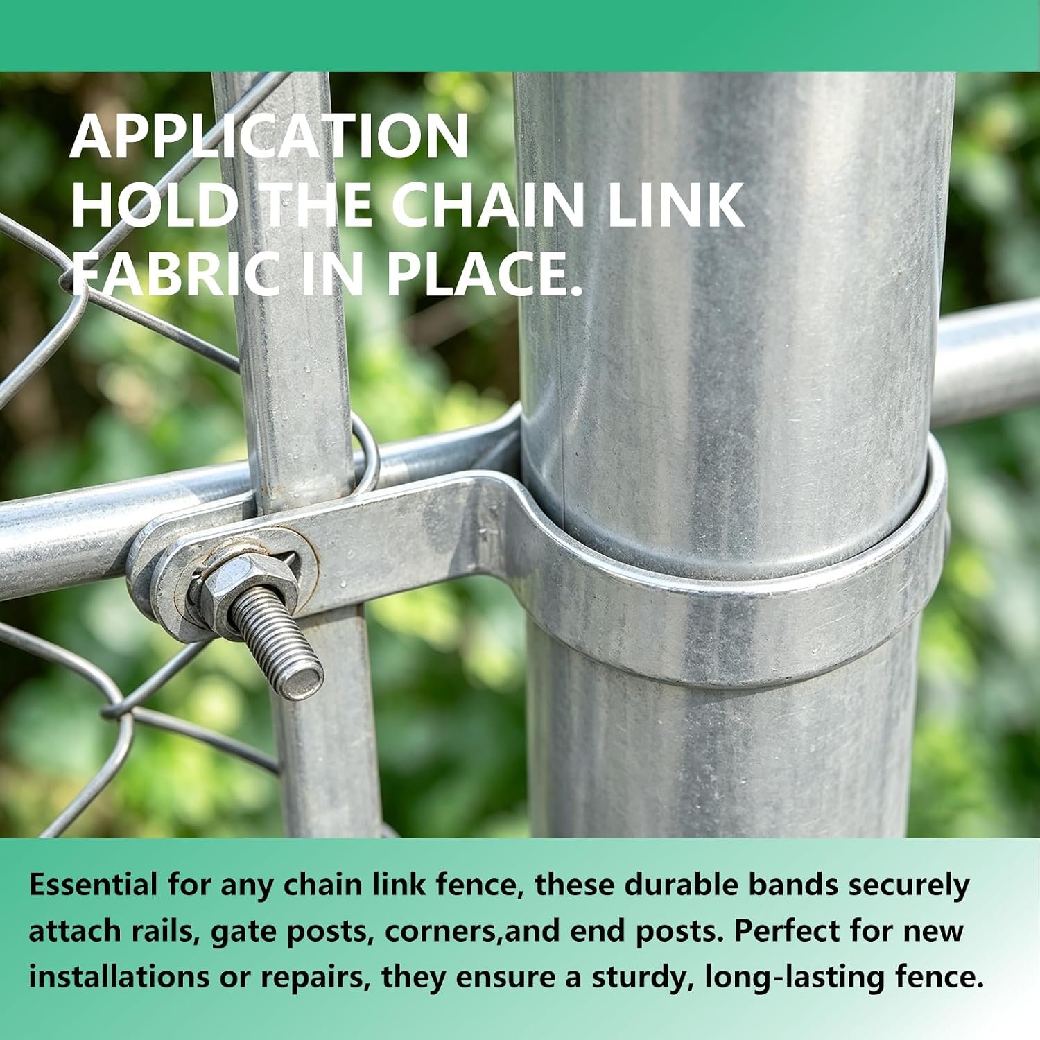 10-Pack Chain Link Fence Tension Bands with Bolts & Nuts – 9 Post Sizes, Silver or Black - Image 3