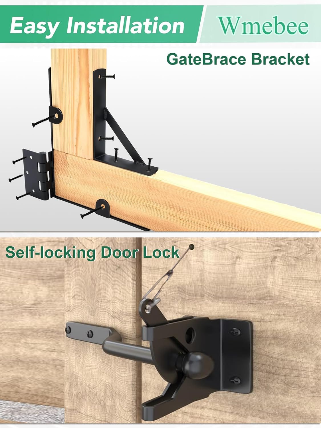 Anti-Sag Wooden Gate Hardware Kit with Hinges & Self-Locking Latch – 1 or 2 Door Sets - Image 4