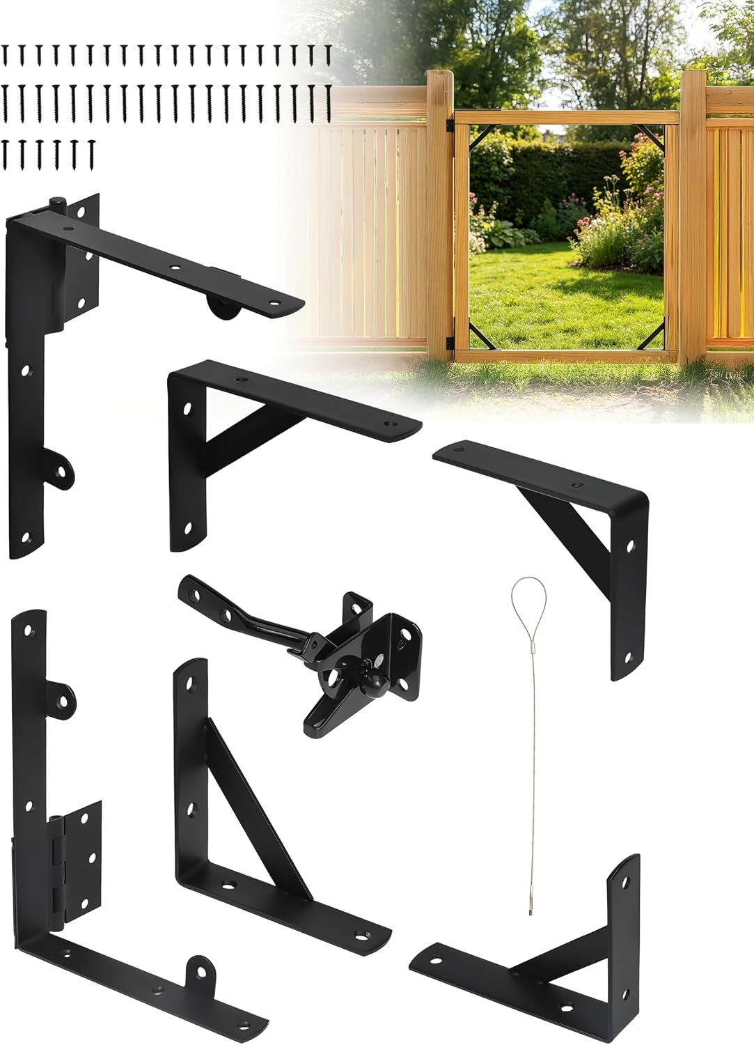 Anti-Sag Wooden Gate Hardware Kit with Hinges & Self-Locking Latch – 1 or 2 Door Sets