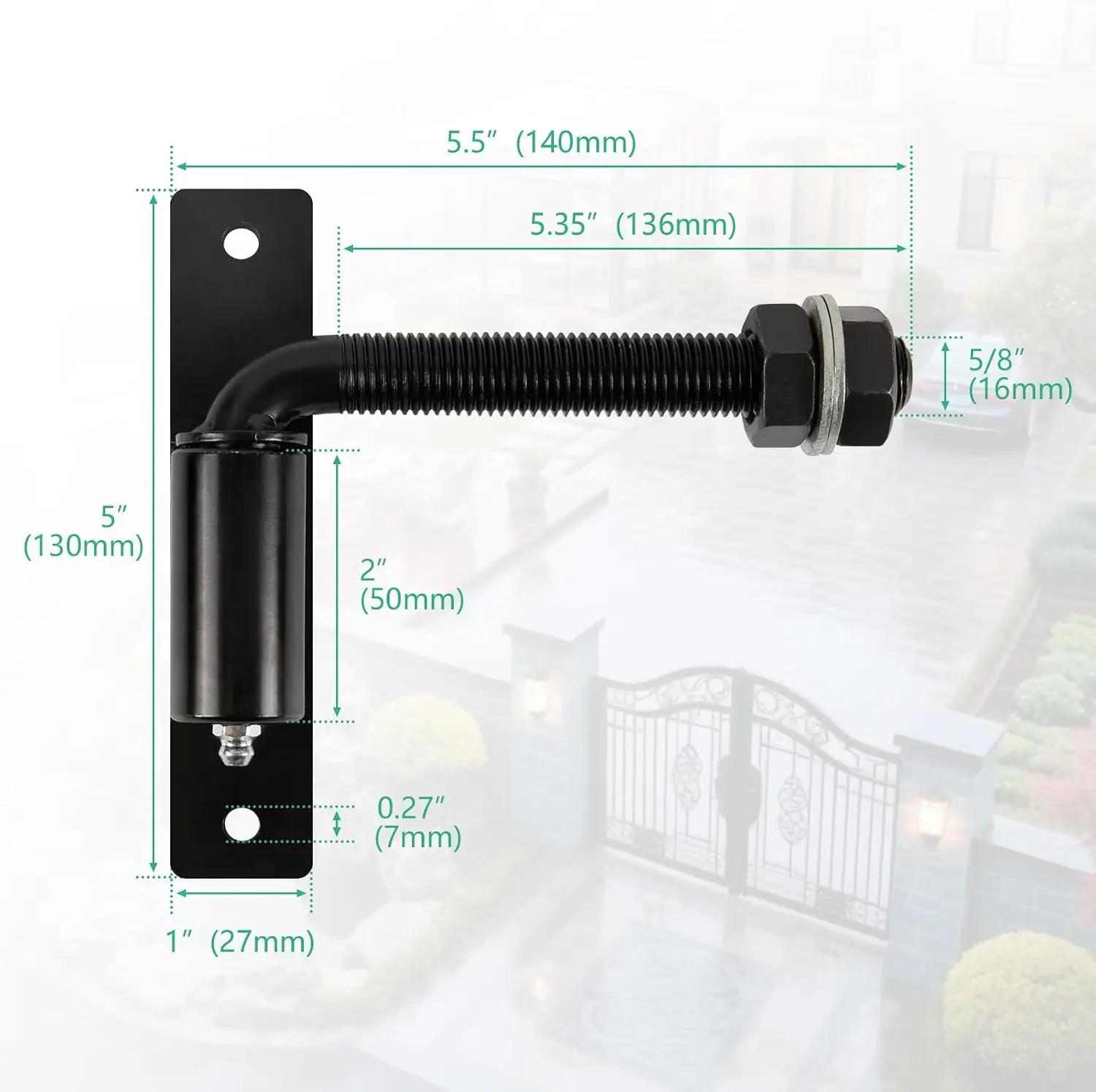 Heavy-Duty Adjustable J-Bolt Gate Hinges, Ball-Bearing, Greaseable, Bolt-On, Black E-Coated - Image 4