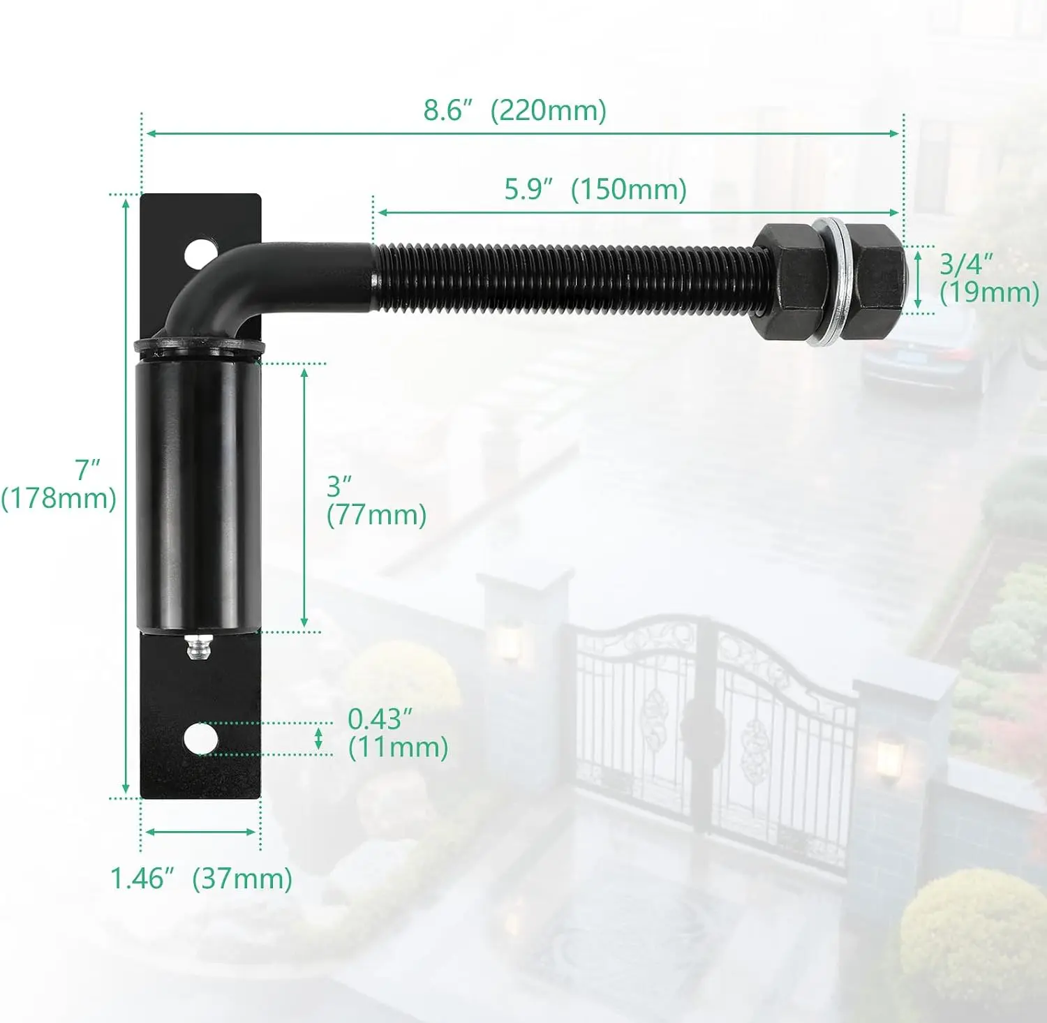 Heavy-Duty Adjustable J-Bolt Gate Hinges, Ball-Bearing, Greaseable, Bolt-On, Black E-Coated - Image 5