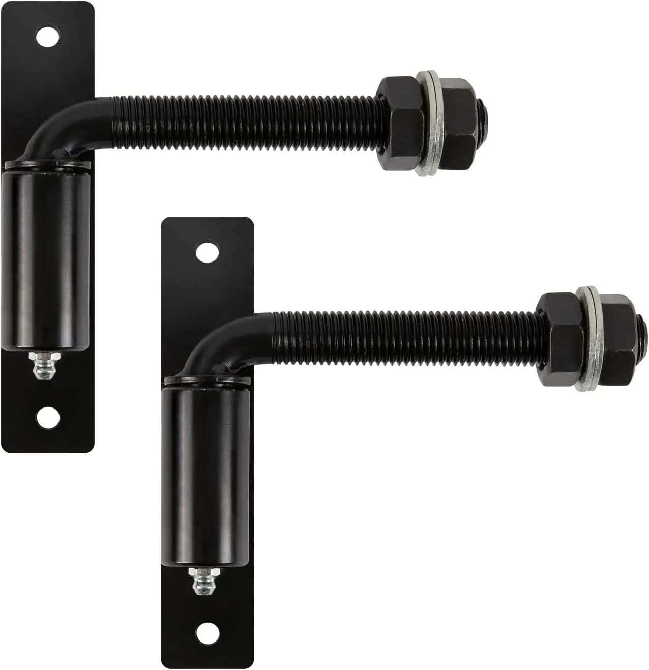 Heavy-Duty Adjustable J-Bolt Gate Hinges, Ball-Bearing, Greaseable, Bolt-On, Black E-Coated